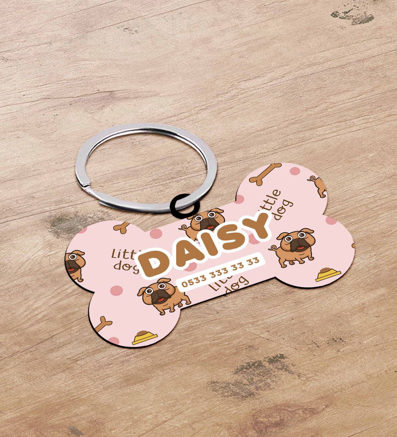 BK Gift Evcil Dostlara Özel İsimli Kemik Şeklinde Ahşap Pet Tasma Künyesi - Model 11