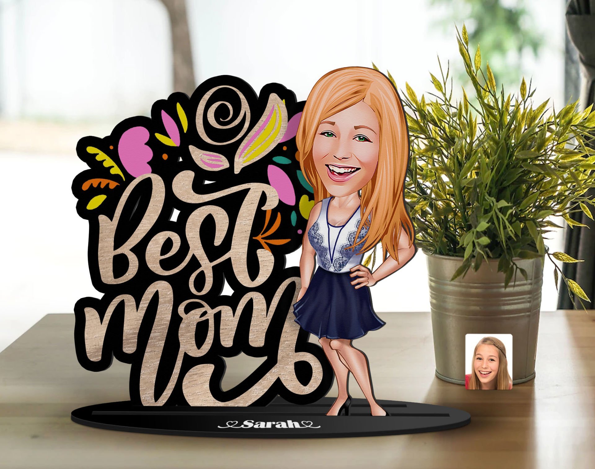 BK Gift Kişiye Özel Anneler Günü Karikatürlü 3D Ahşap Biblo, Anneler Günü Biblo, Ahşap Biblo, Anneye Hediye, Ev Dekoru-9