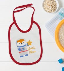 BK Kids Kişiye Özel Sevimli Astronot Tasarımlı Kırmızı Bebek Mama Önlüğü-3
