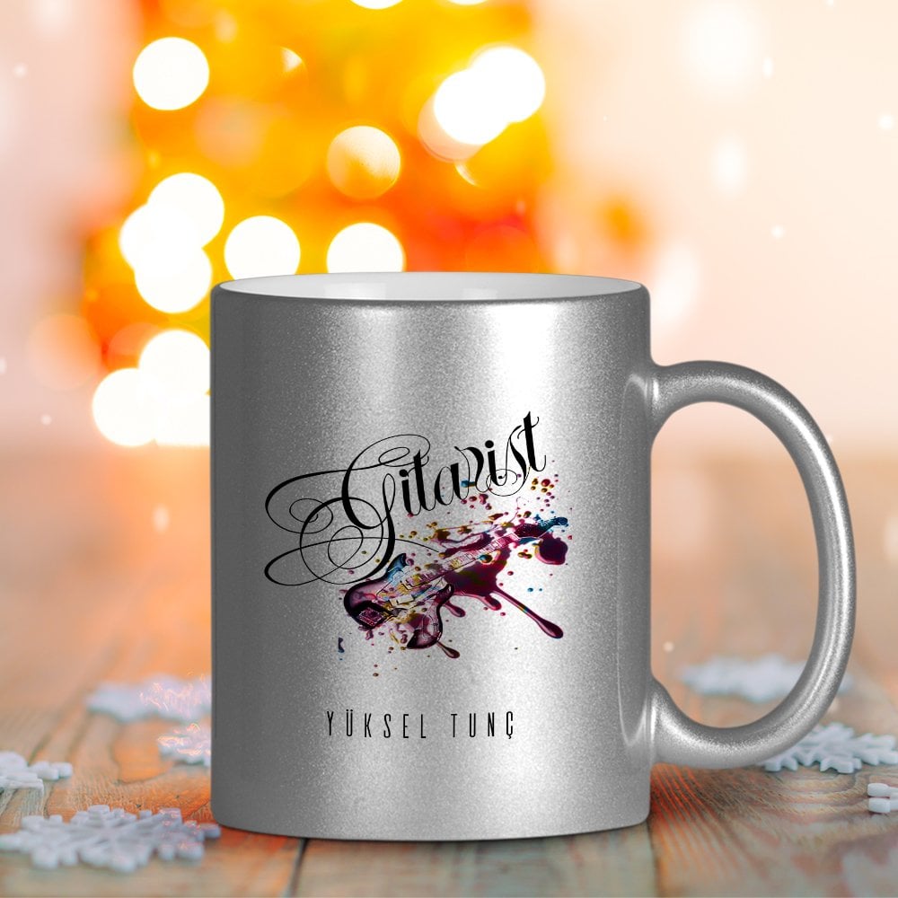 Kişiye Özel Mesleki Gitarist Gümüş Yaldızlı Kupa Bardak - 2