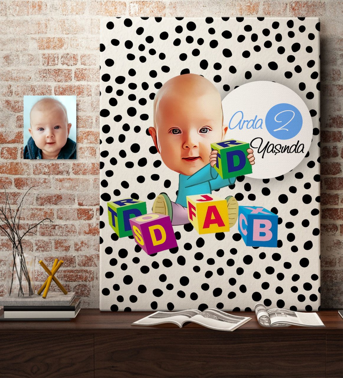 Kişiye Özel Bebek Yaş Karikatürlü Kanvas Tablo 50x70cm-5