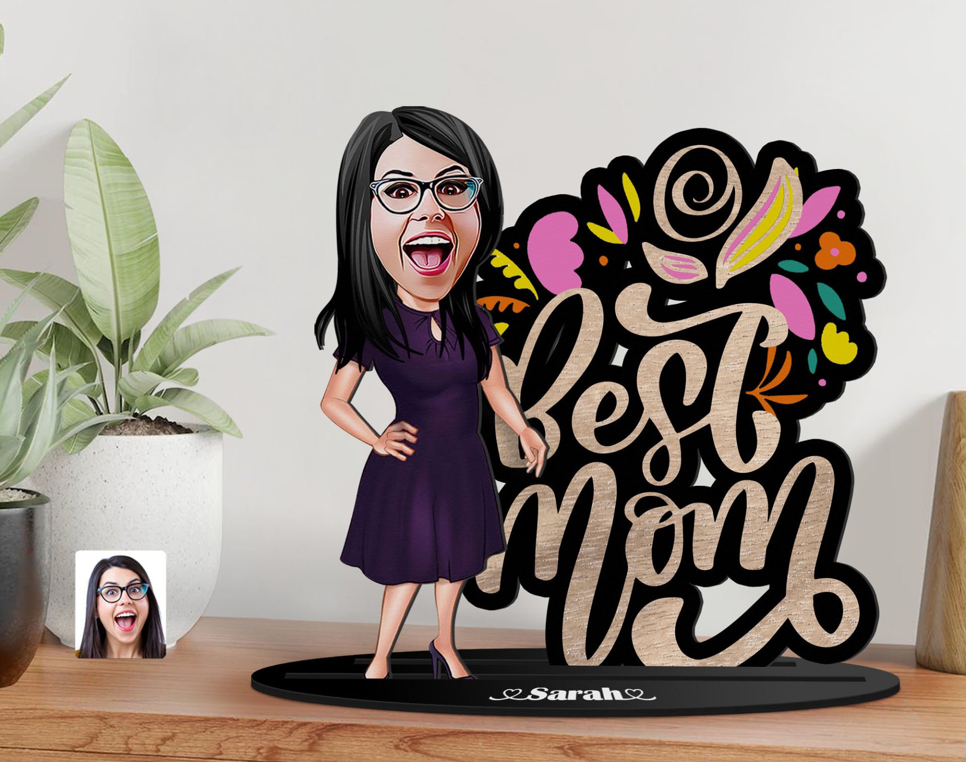 BK Gift Kişiye Özel Anneler Günü Karikatürlü 3D Ahşap Biblo, Anneler Günü Biblo, Ahşap Biblo, Anneye Hediye, Ev Dekoru-10
