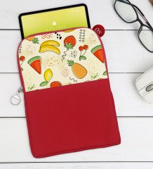 BK Gift Meyveler Tasarımlı Taşınabilir Koruyucu Tablet Kılıfı & Organizer Çanta - Kırmızı-2
