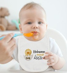 BK Kids Kişiye Özel Halasının Minik Kuşu Tasarımlı Bebek Body Zıbın ve Mama Önlüğü Hediye Seti - Model 1