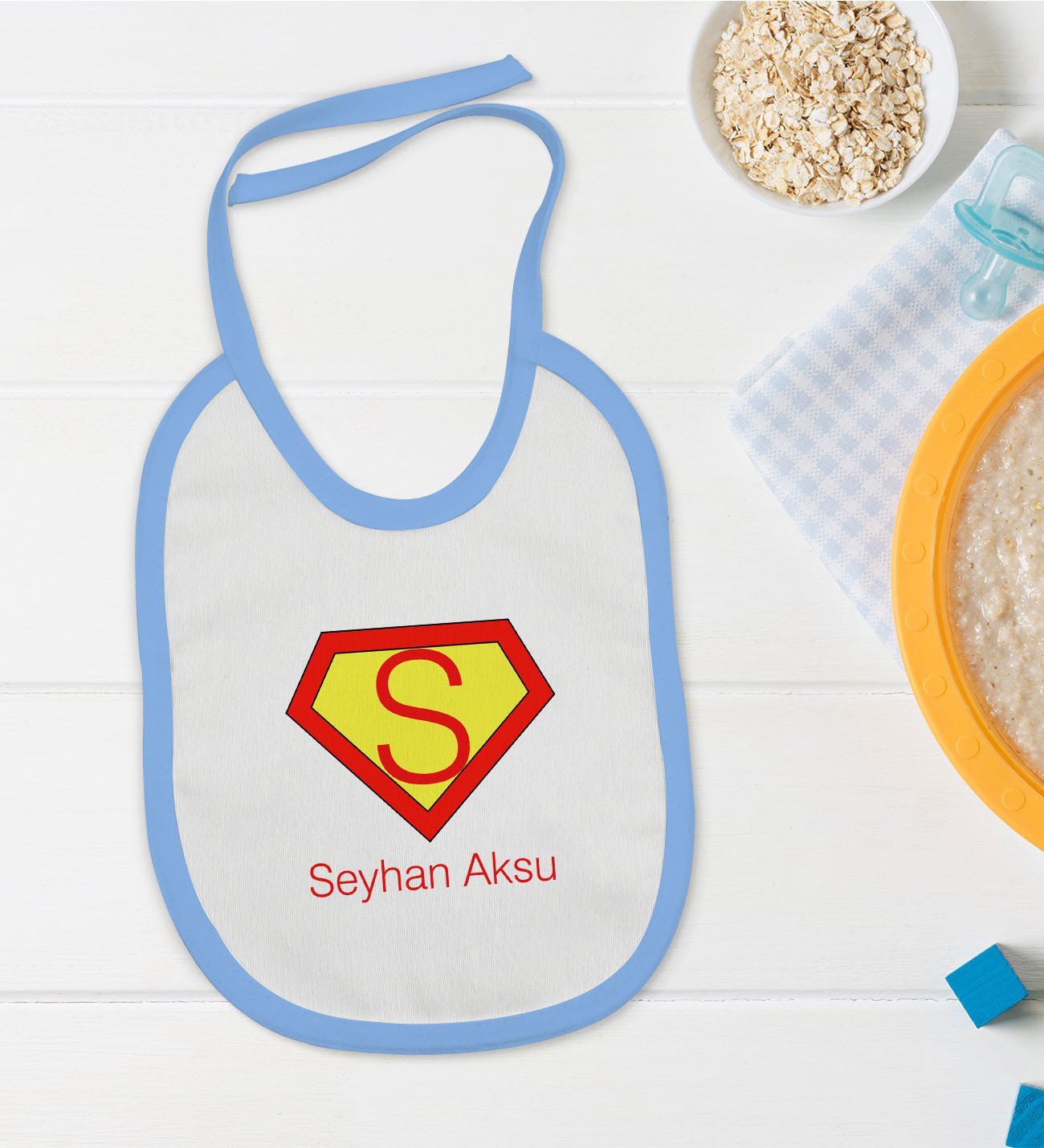 BK Kids Kişiye Özel Mavi Bebek Mama Önlüğü - Model 174