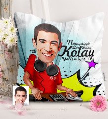 Kişiye Özel Bay DJ Karikatürlü Saten Yastık - 1