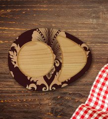 Kişiye Özel Retro Motif Tasarımlı Doğal Ahşap Tabaklı Heybeli Çay Bardağı Sunum Seti Model 7