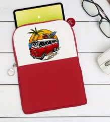 BK Gift Klasik Araç Tasarımlı Taşınabilir Koruyucu Tablet Kılıfı & Organizer Çanta - Kırmızı-10