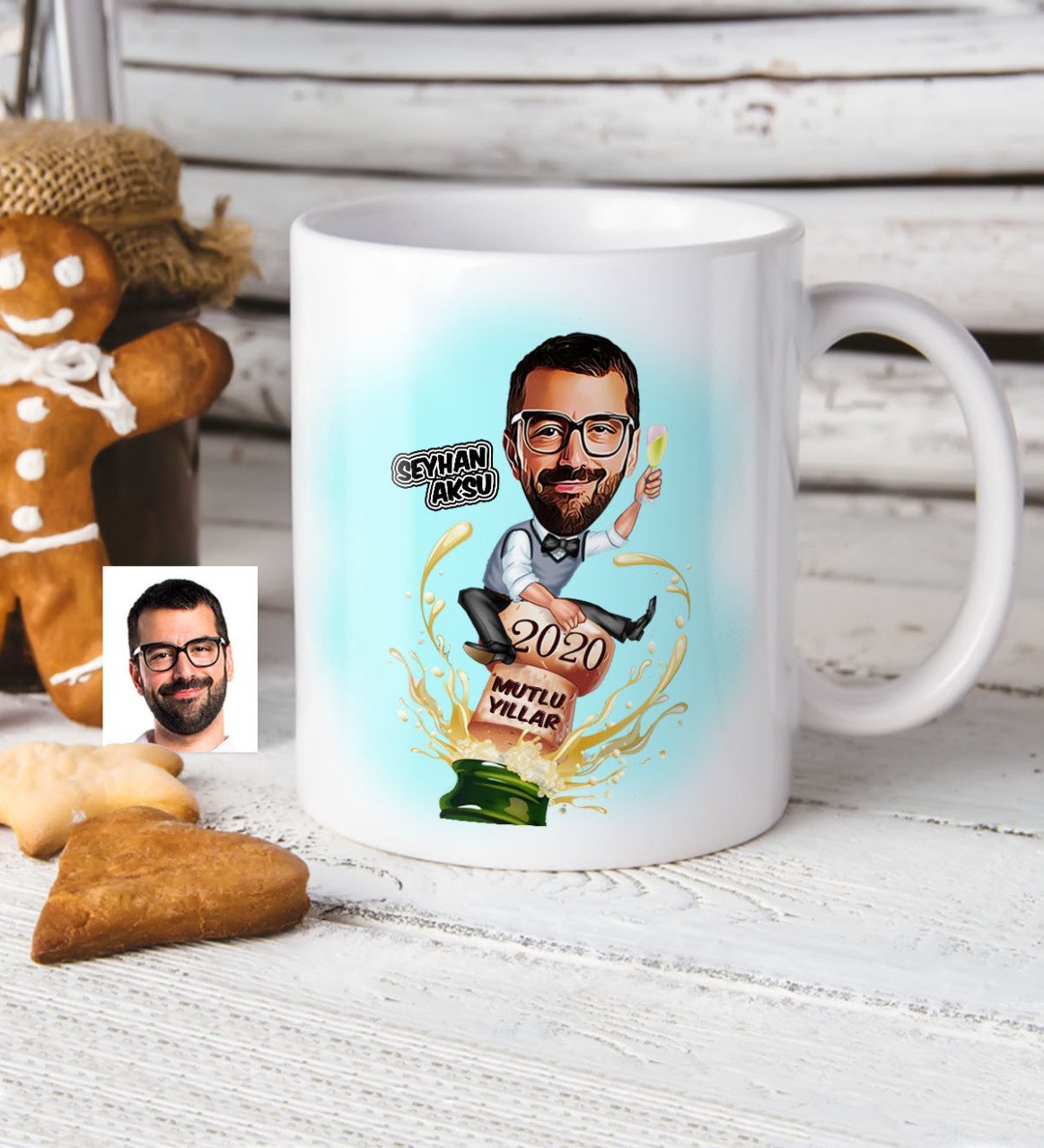 Kişiye Özel Bay Yeni Yıl Karikatür Beyaz Kupa Bardak - 1