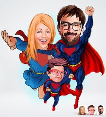 Kişiye Özel Süper Aile Tasarımlı Dijital Karikatür-1