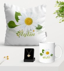 Kişiye Özel Papatya Temalı Yastık Kupa Ve Papatya Kolye Hediye Seti-4