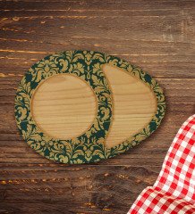 Kişiye Özel Retro Motif Tasarımlı Doğal Ahşap Tabaklı Heybeli Çay Bardağı Sunum Seti Model 8