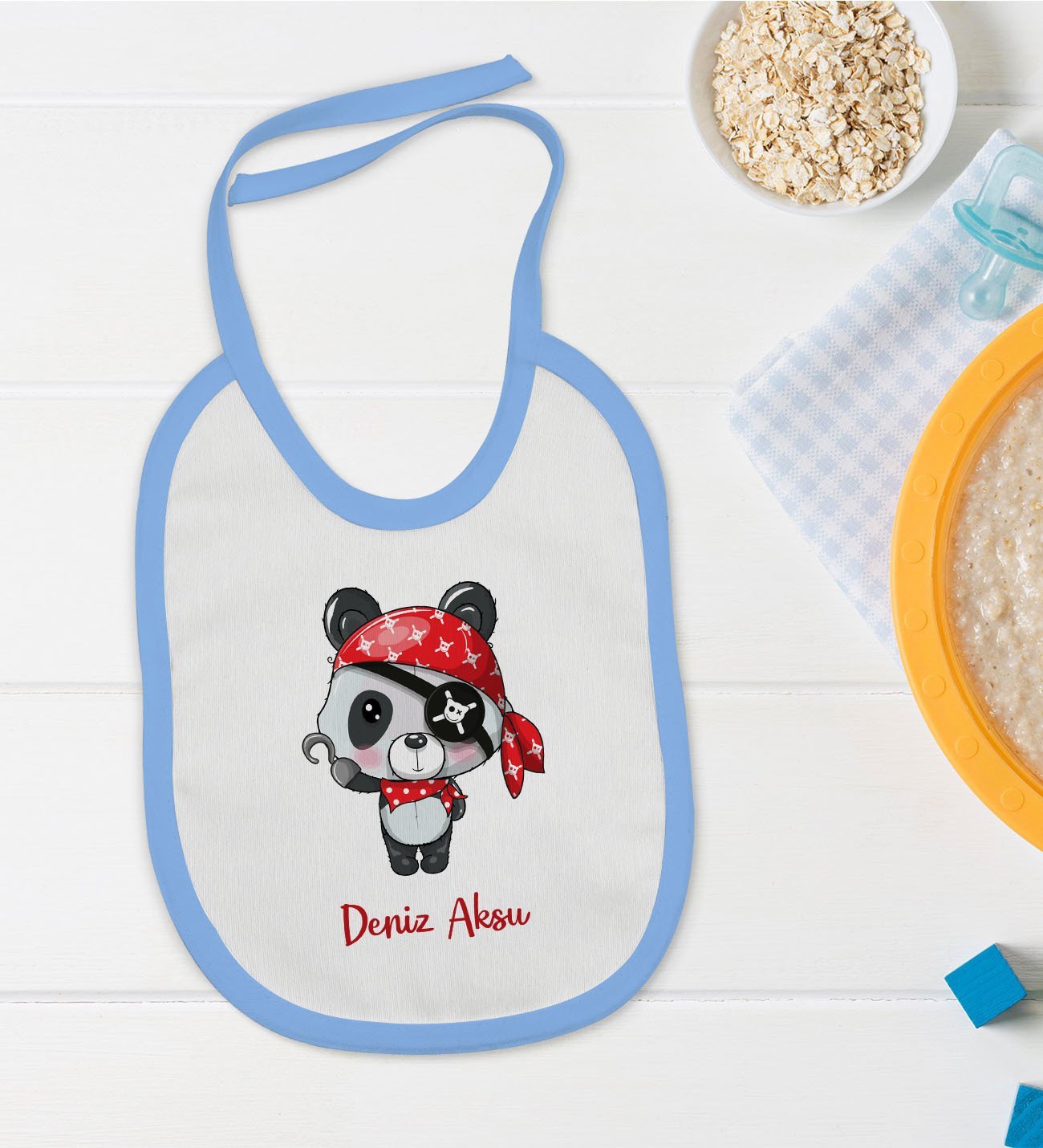 BK Kids Kişiye Özel Mavi Bebek Mama Önlüğü - Model 179