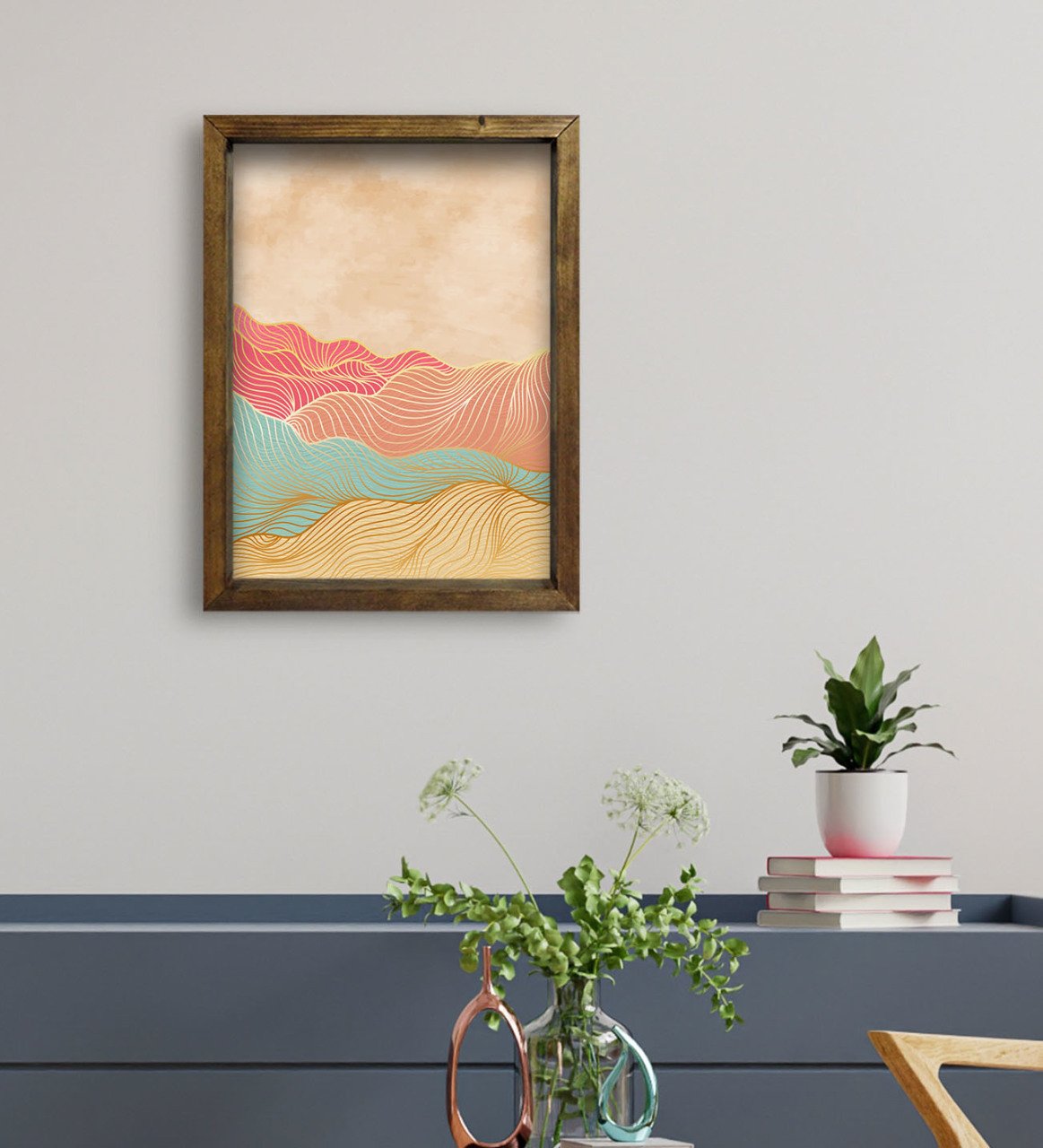 BK Gift Otel Odası Konseptli Doğal Masif Ahşap Çerçeveli Tablo 45x65cm-111