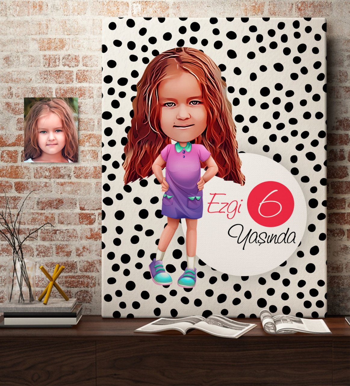 Kişiye Özel Kız Çocuk Yaş Karikatürlü Kanvas Tablo 50x70cm-3