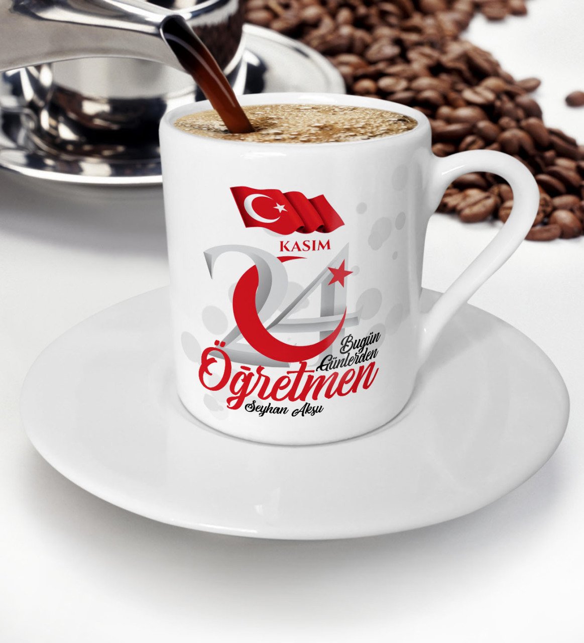 Kişiye Özel Bugün Günlerden Öğretmen Türk Kahvesi Fincanı - 2