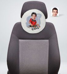 Kişiye Özel İsimli Erkek Dj Karikatürlü Yuvarlak Araç Koltuk Yastığı-1