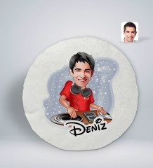 Kişiye Özel İsimli Erkek Dj Karikatürlü Yuvarlak Araç Koltuk Yastığı-1