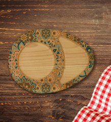 Kişiye Özel Retro Motif Tasarımlı Doğal Ahşap Tabaklı Heybeli Çay Bardağı Sunum Seti Model 11