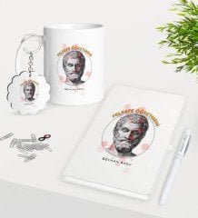 Kişiye Özel Felsefe Öğretmeni Kupa Anahtarlık Beyaz Defter Kalem Hediye Seti-1