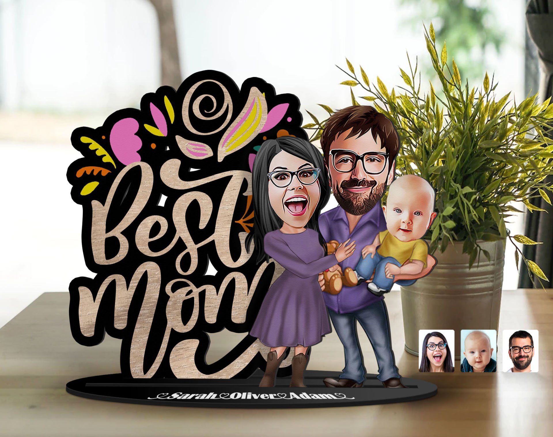 BK Gift Kişiye Özel Aile Karikatürlü 3D Ahşap Biblo, Anneler Günü Biblo, Ahşap Biblo, Anneye Hediye, Ev Dekoru-2