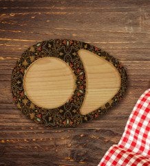 Kişiye Özel Retro Motif Tasarımlı Doğal Ahşap Tabaklı Heybeli Çay Bardağı Sunum Seti Model 12