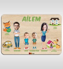 BK Toys Çocuklara Özel Ailem Konseptli(4 Kişilik) Ahşap Eğitici Yapboz Puzzle-Model 3