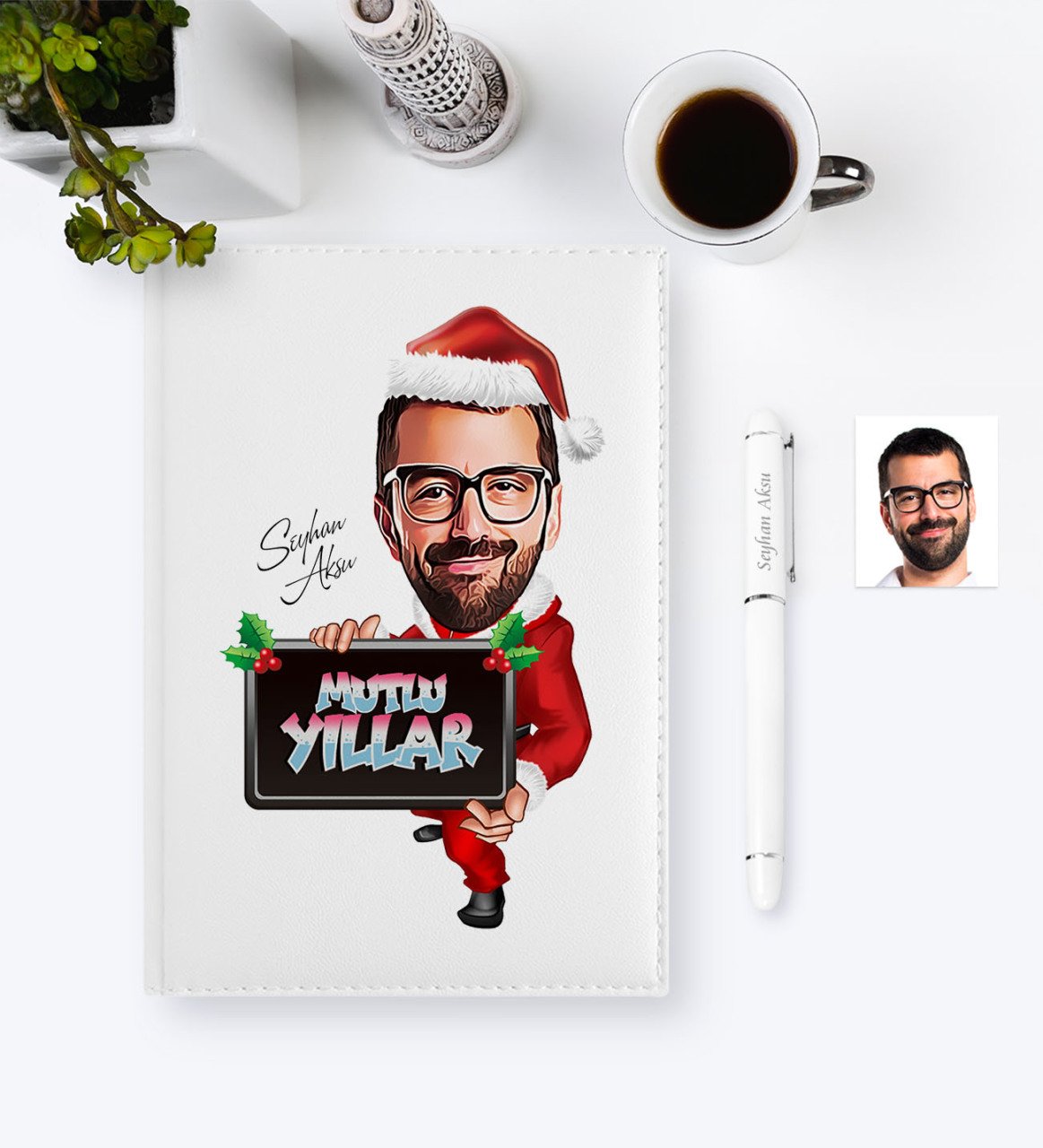 Kişiye Özel Yılbaşı Temalı Bay Karikatürlü 2023 Ajanda Kalem Seti - 1