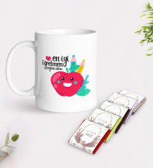 Kişiye Özel En İyi Öğretmen Beyaz Kupa ve Çikolata Hediye Seti-11
