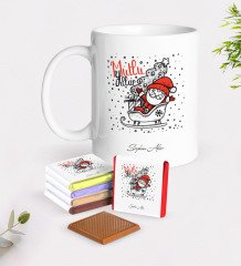 Kişiye Özel Noel Baba Beyaz Kupa ve Çikolata Hediye Seti-5
