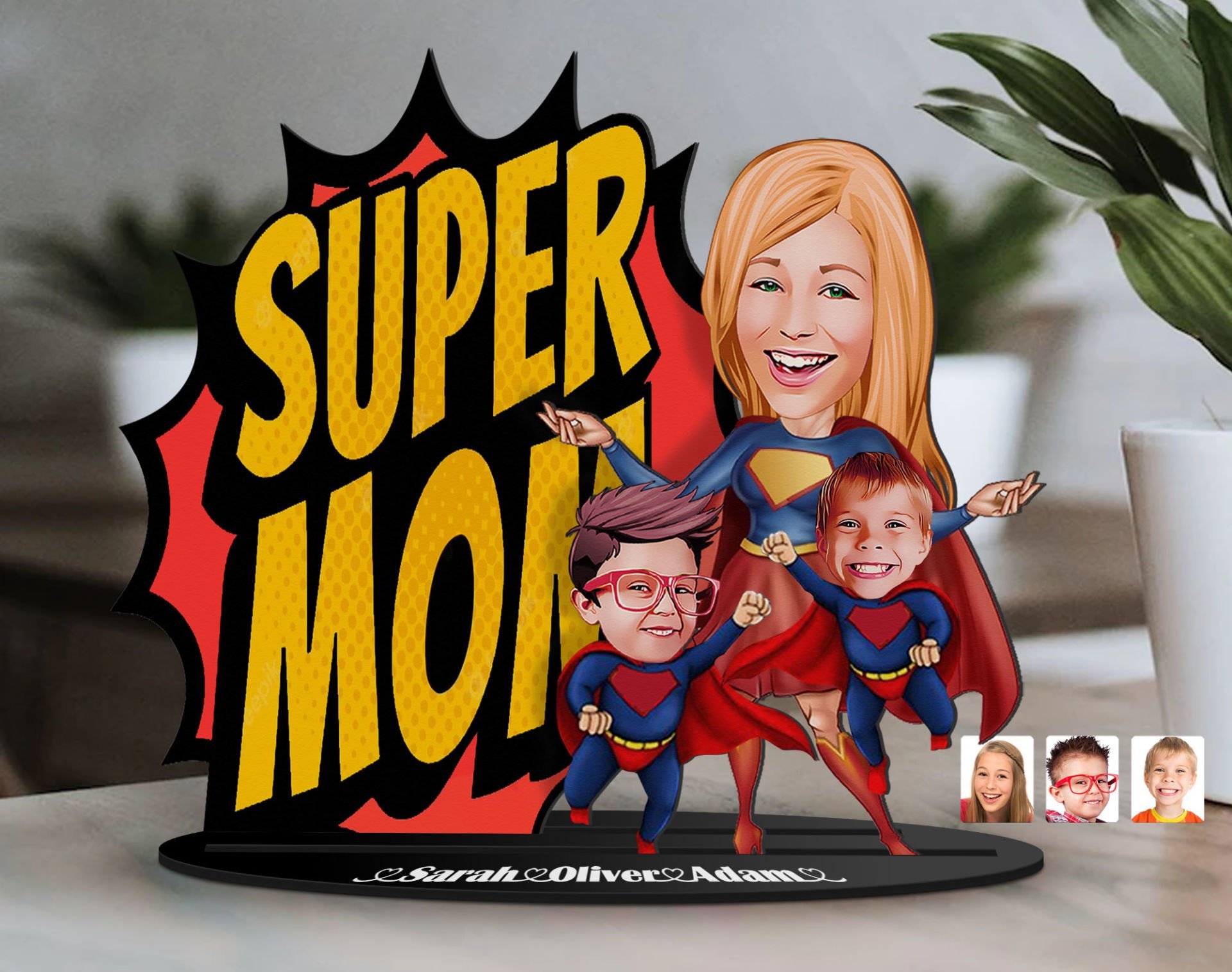 BK Gift Kişiye Özel Aile Karikatürlü 3D Ahşap Biblo, Anneler Günü Biblo, Ahşap Biblo, Anneye Hediye, Ev Dekoru-3