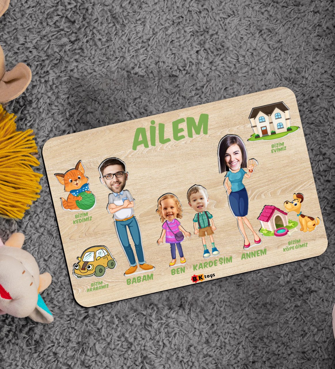 BK Toys Çocuklara Özel Ailem Konseptli(4 Kişilik) Ahşap Eğitici Yapboz Puzzle-Model 4