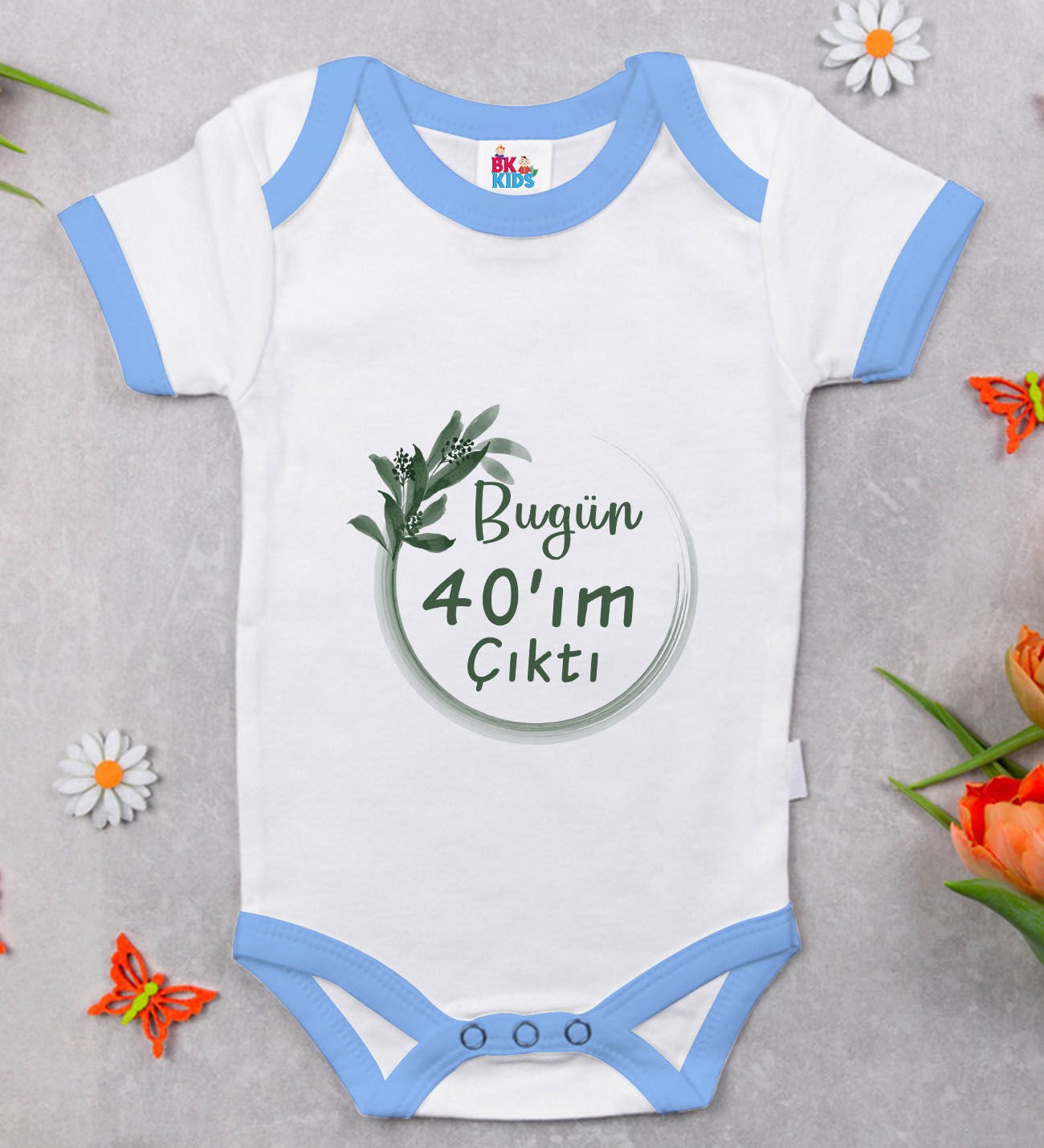 BK Kids 40'ım Çıktı Tasarımlı Mavi Bebek Body Zıbın-1