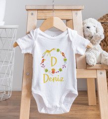 BK Kids Kişiye Özel Harfli İsimli Bebek Body Zıbın ve Mama Önlüğü Hediye Seti - Model 1