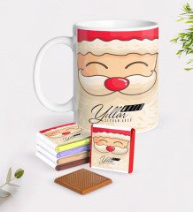 Kişiye Özel Noel Baba Beyaz Kupa ve Çikolata Hediye Seti-6