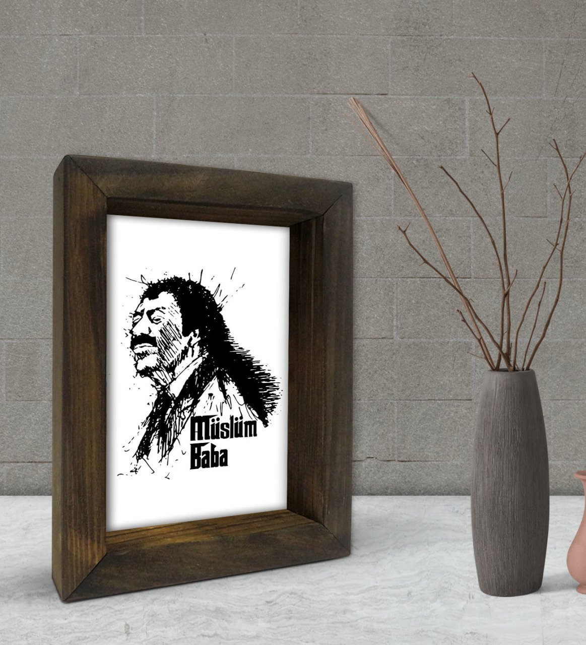 BK Gift Müslüm Baba Tasarımlı Dekoratif Doğal Masif Ahşap Çerçeve 15x20cm-3
