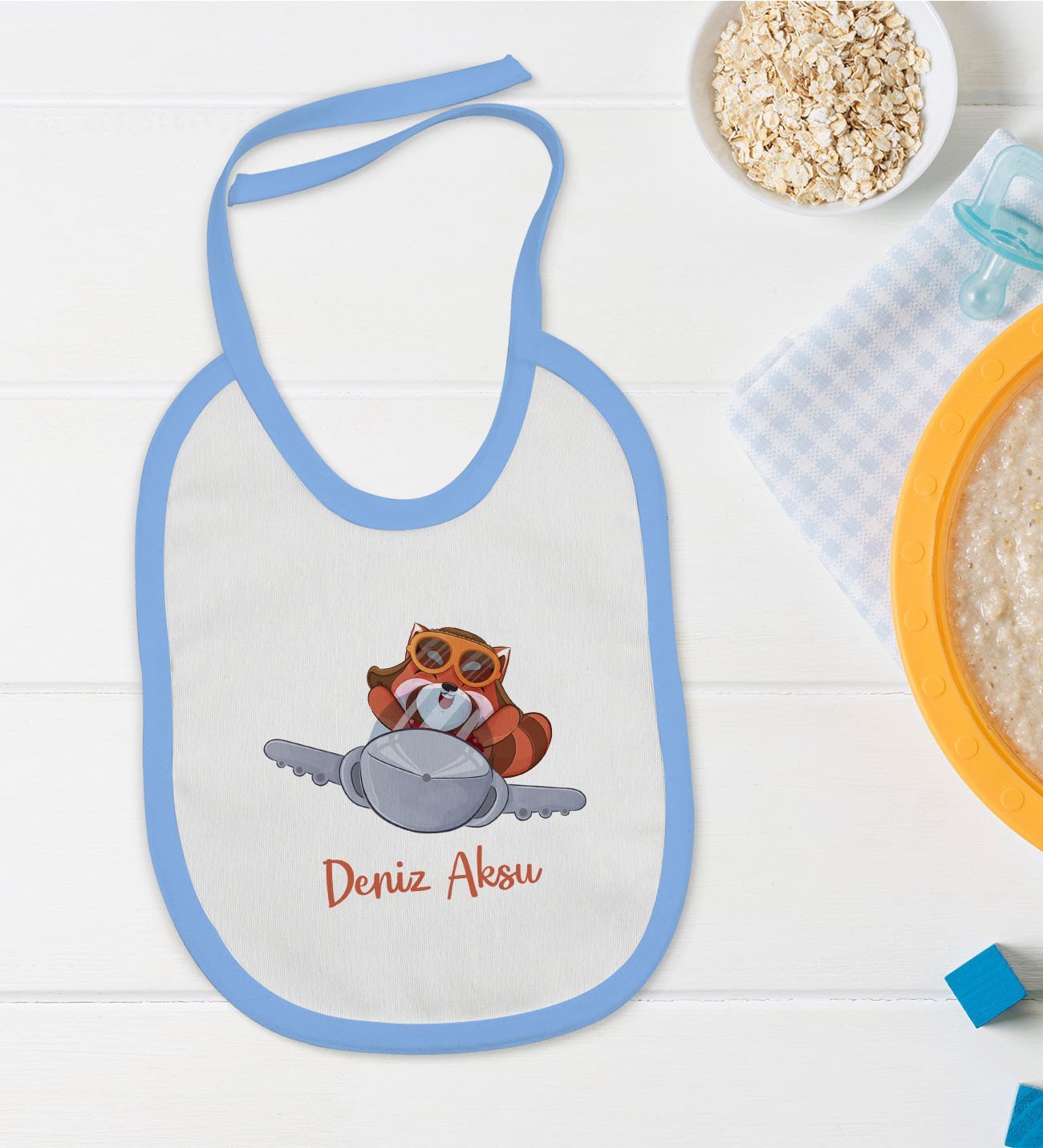 BK Kids Kişiye Özel Mavi Bebek Mama Önlüğü - Model 185