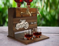 BK Gift Kişiye Özel Kabartma Motorsiklet Tasarımlı Çift Musluklu Doğal Ahşap İçki Standı-1, İçki Standı, Doğum Günü Hediyesi, Ev Hediyesi, Erkek Hediye