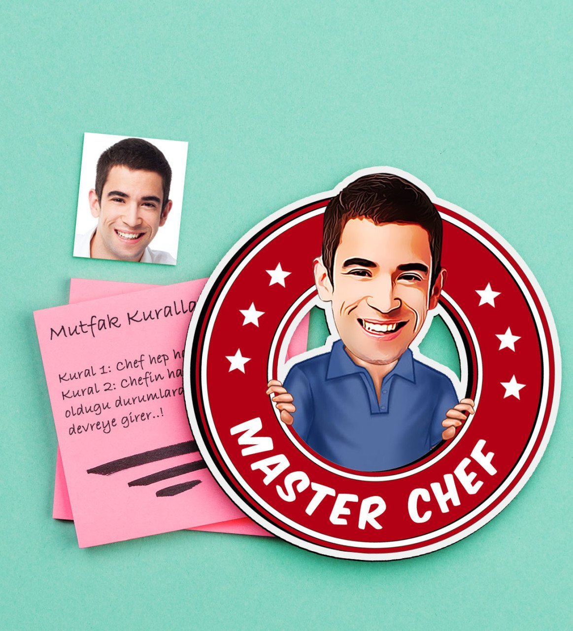 Kişiye Özel Bay Chef Karikatürlü Ahşap Magnet-4