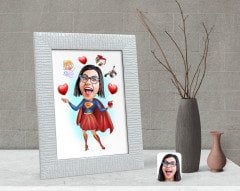 Kişiye Özel Süper Anne Karikatürlü Dekoratif Çerçeve-1