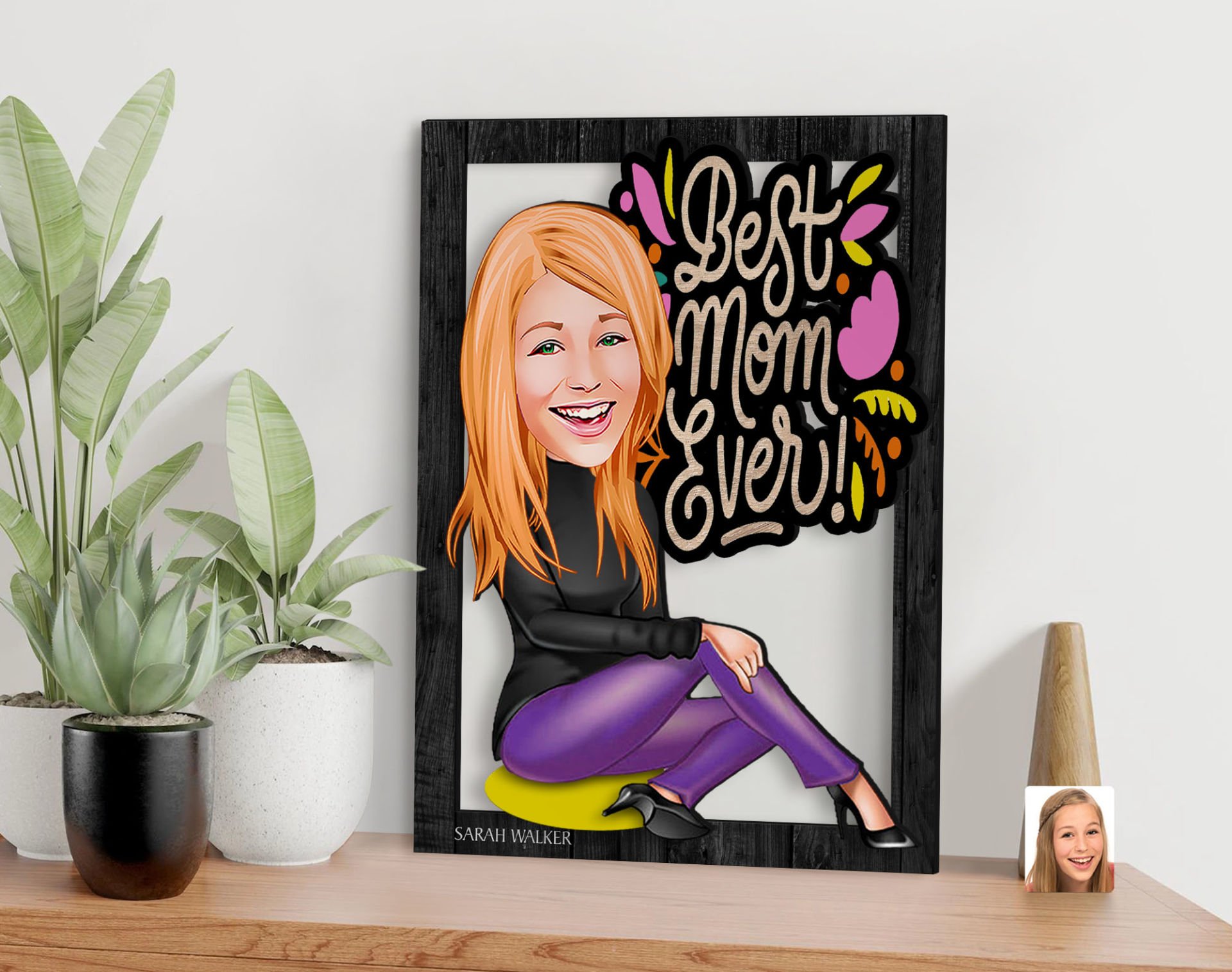 BK Gift Kişiye Özel Anneler Günü Karikatürlü 3D Ahşap Tablo, Anneye Hediye, Anneler Günü Hediyesi-4