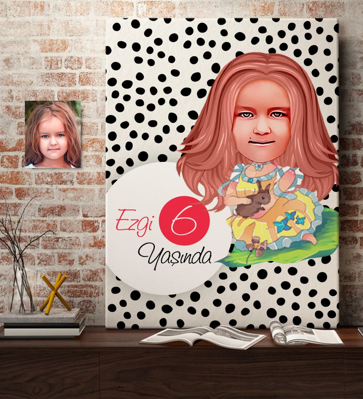 Kişiye Özel Kız Çocuk Yaş Karikatürlü Kanvas Tablo 50x70cm-12
