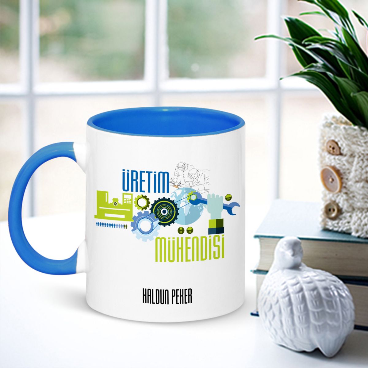 Kişiye Özel Mesleki Üretim Mühendisi Mavi Kupa Bardak - 001