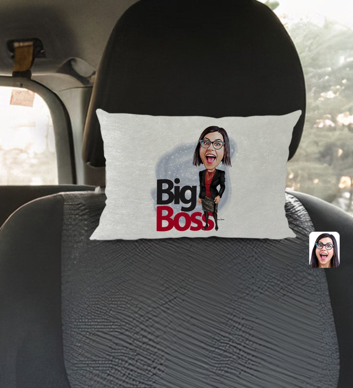 Kişiye Özel Kadın Big Boss Karikatürlü Dikdörtgen Araç Koltuk Yastığı-2