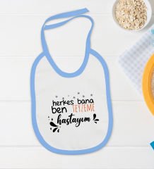 BK Kids Herkes Bana Ben Teyzeme Hastayım Tasarımlı Mavi Bebek Body Zıbın ve Mama Önlüğü Hediye Seti-1