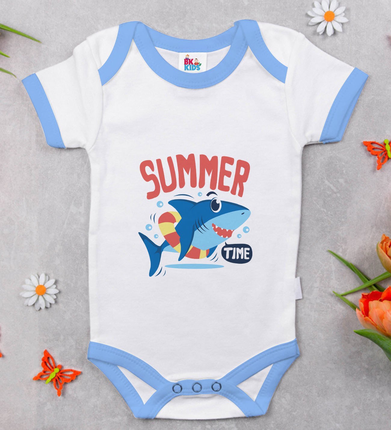 BK Kids Summer Time Tasarımlı Mavi Bebek Body Zıbın-1