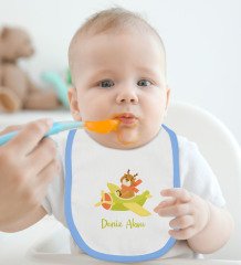 BK Kids Kişiye Özel Mavi Bebek Mama Önlüğü - Model 187