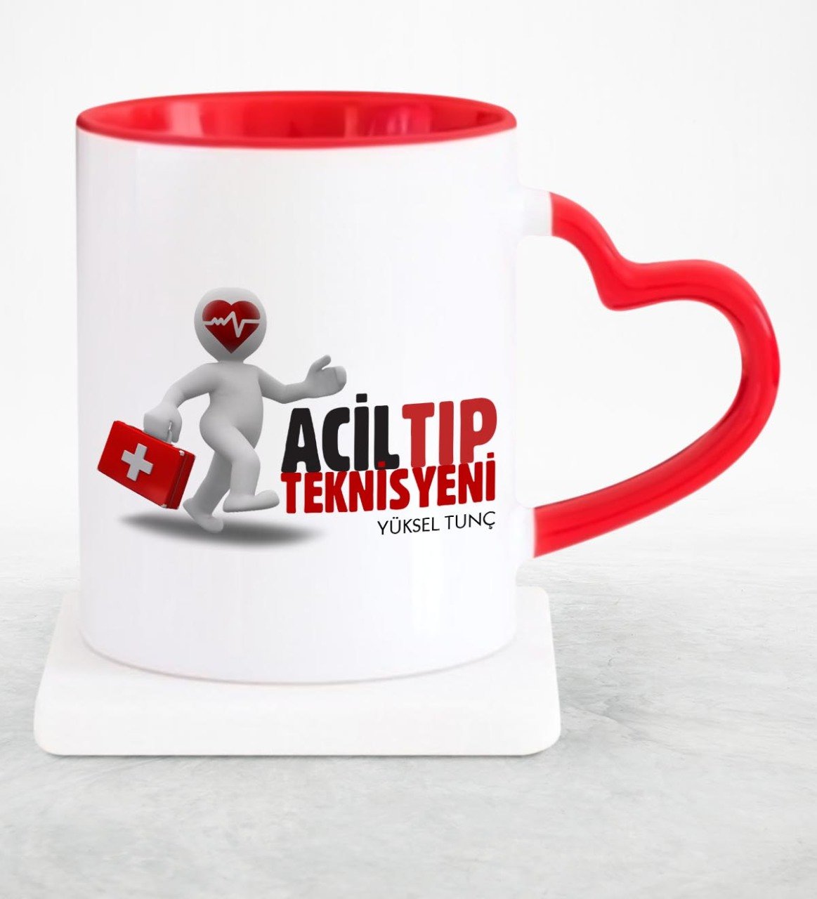 Kişiye Özel Mesleki Acil Tıp Teknisyeni Kırmızı Kalpli Kupa Bardak - 1