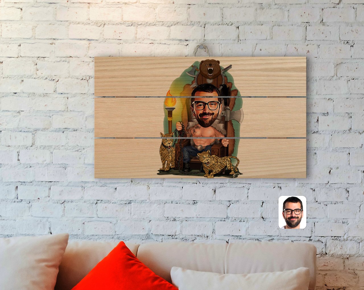 Kişiye Özel Viking Karikatürlü Otantik Ahşap Palet Tablo-1