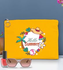 BK Gİft Yaz Temalı-4 Astarlı Sarı Portföy Çanta 30x21cm, Baskılı El Çantası, Organizer Çanta
